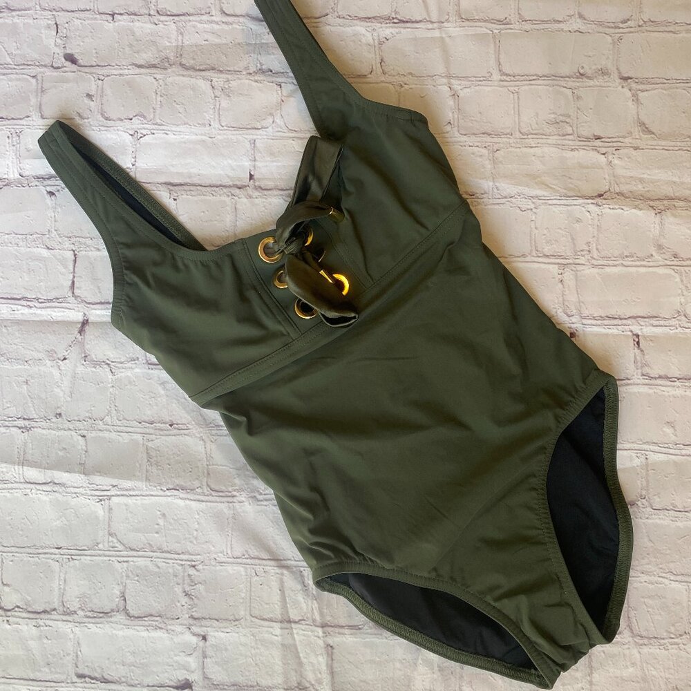Olive Lace-Up One-Piece Swimsuit